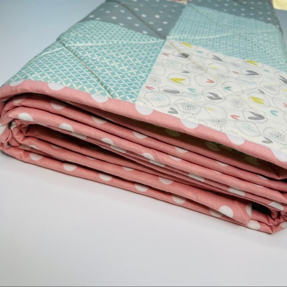 Handmade Easter / Spring Quilt Dusty Rose Blue Polka Dot Nursery Baby Bedding - Picture 10 of 11